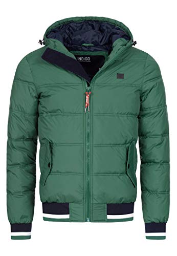 Indicode Caballeros Bacon Chaqueta Acolchada con Look De Plumón Capucha | Caliente Invierno Forrado Entretiempo (Poliéster Acolchado) Chubasquero para Hombres En Smoke Pine M