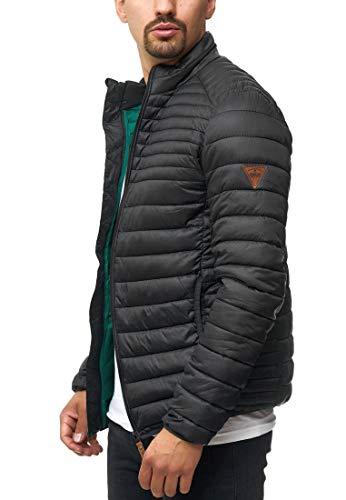 Indicode Caballeros Islington Chaqueta Acolchada con Look De Plumón Y Cuello Alto | Forrado Deportivo Entretiempo Moderno Ligero Invierno A La Moda para Hombres En Negro M