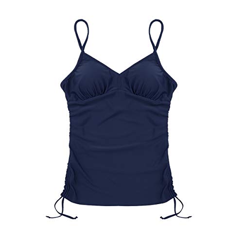 inhzoy Top Parte de Arriba Bikini para Mujer Traje de Baño con Acolchado Bikini Push Up Cuello en V Chaleco Sin Mangas Verano Ropa de Playa Azul Marino Small