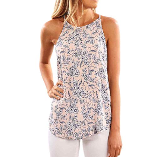 Inlefen De las Mujeres Camis Top Cuello Alto Blusa de Chaleco Estampado Floral Tanks Playeras