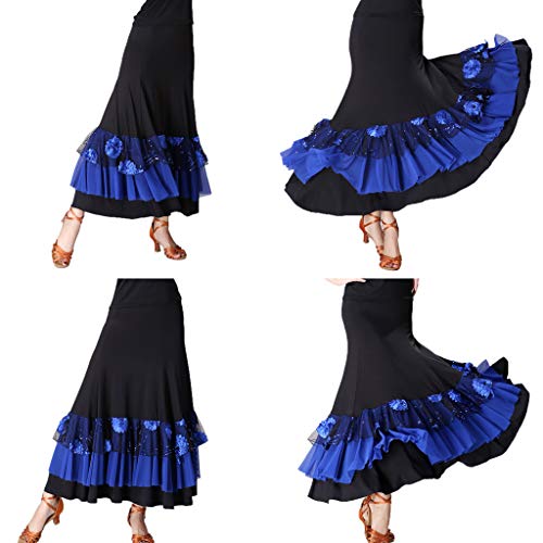 IPOTCH Falda de Flamenco Volante para Mujer - Black + Royalblue, como se describe