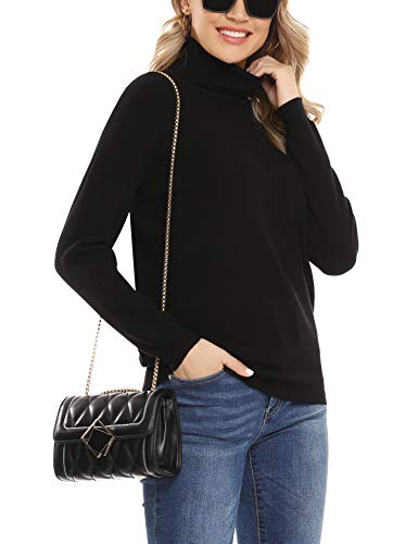 Irevial Suéter Cuello Alto para Mujer Elegante Manga Larga Jersey de Punto Mujer Invierno Cuello Alto Básico Redondo Pullover Tops Suelto para otoño Invierno