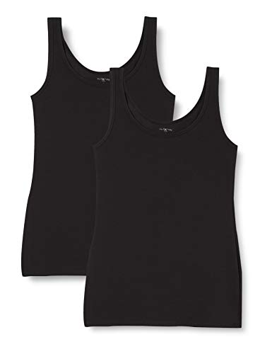 IRIS & LILLY Camiseta de Tirantes de Algodón para Mujer, Pack de 2, 2 x Negro, Small