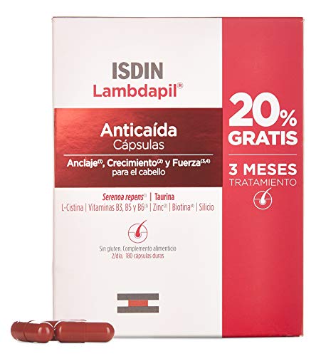 ISDIN Lambdapil Cápsulas Anticaída del Cabello, 180 Cápsulas, 20% Gratis | Fortalece el Cabello y Reduce la Caída del Mismo | 3 Meses Tratamiento