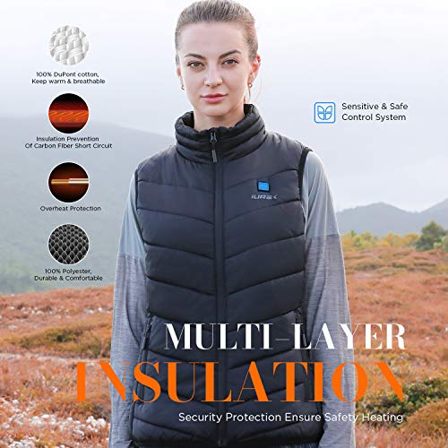 IUREK Chaleco Calefactable Mujer ZD932, Chaleco Térmico Impermeable y Lavable con Banco de Energía 10000 mAh, 3 Temperatura Ajustable, 4 Zonas de Calefacción para Deporte Outdoor, Trabajo en Invierno