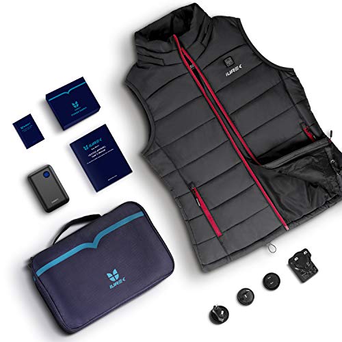 IUREK Chaleco Calefactable Mujer ZD937, Chaleco Térmico Impermeable y Lavable con Banco de Energía 10000 mAh, 3 Temperatura Ajustable, 4 Zonas de Calefacción para Invierno, Trabajo y Deporte Outdoor