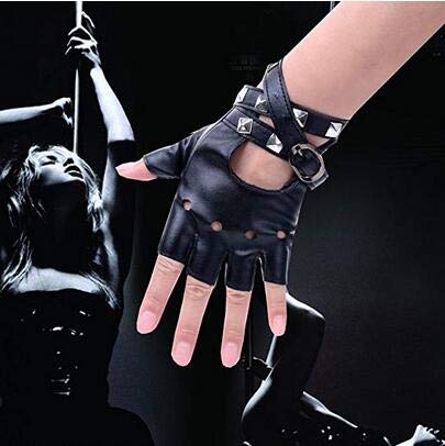 iwobi Remaches Punk Guantes, Moda Punk Remaches de Las Mujeres a Medio Dedo Guantes de Cuero de PU para Hip-Hop Gothic Performance Costume Gloves (Negro)