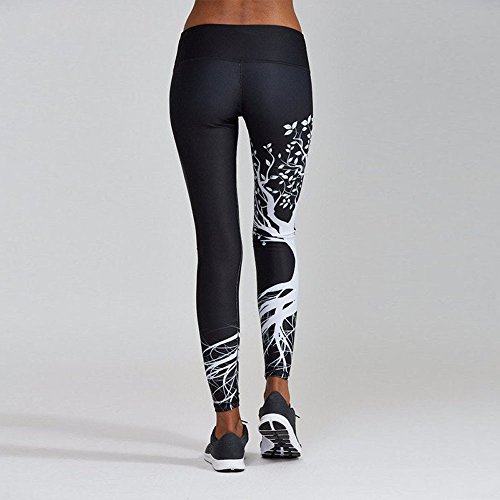 IYU_Dsgirh Pantalones Yoga Mujeres Patrón de árbol Leggings Pantalones Largos Deportivos para Mujer (Negro, S)