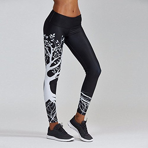 IYU_Dsgirh Pantalones Yoga Mujeres Patrón de árbol Leggings Pantalones Largos Deportivos para Mujer (Negro, S)