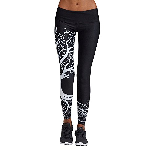 IYU_Dsgirh Pantalones Yoga Mujeres Patrón de árbol Leggings Pantalones Largos Deportivos para Mujer (Negro, S)