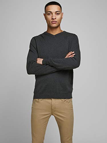 Jack & Jones Jjebasic Knit V-Neck Noos suéter, Gris (Dark Grey Melange Dark Grey Melange), X-Small para Hombre