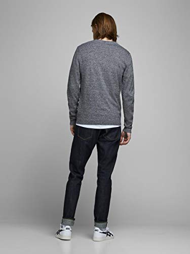 Jack & Jones Jjebasic Knit V-Neck Noos suéter, Gris (Navy Blazer Detail: Twisted with Jet Stream), Small para Hombre