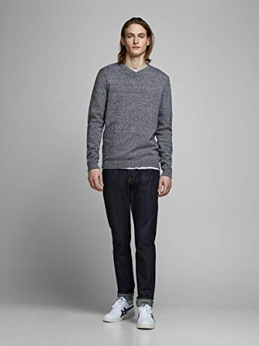 Jack & Jones Jjebasic Knit V-Neck Noos suéter, Gris (Navy Blazer Detail: Twisted with Jet Stream), XX-Large para Hombre