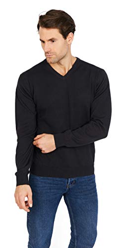 Jack Stuart - Jersey de Algodón Hombre con Cuello de Pico, Negro, M