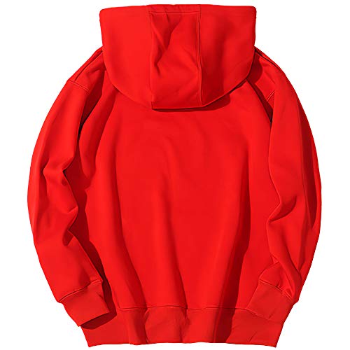 Jamron Unisex Mujer Hombre Algodón Simples Sudaderas con Capucha Casual Pulóver Jerséis Rojo SN07738 XL