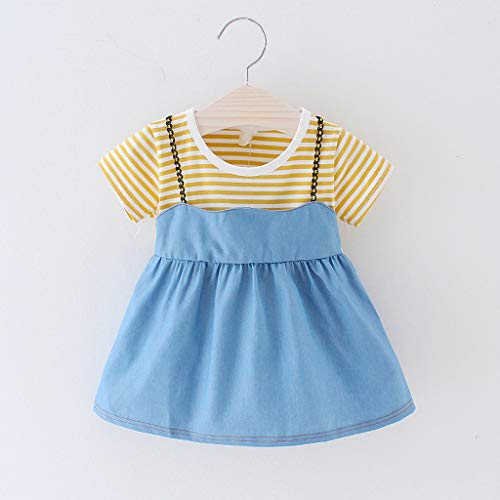 Janly Clearance Sale Falda de vestido para niñas de 0 a 24 meses, para niñas y bebés, estampado a rayas, vestido de princesa, bonito regalo para 0 a 6 meses, día de San Patricio (amarillo)