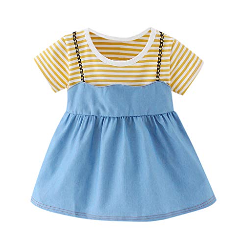 Janly Clearance Sale Falda de vestido para niñas de 0 a 24 meses, para niñas y bebés, estampado a rayas, vestido de princesa, bonito regalo para 0 a 6 meses, día de San Patricio (amarillo)