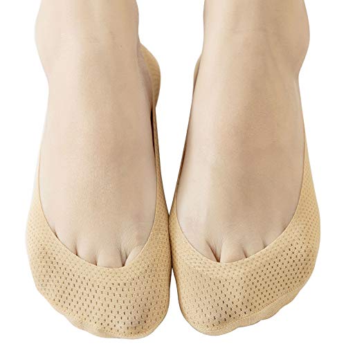 JARSEEN 4Pares Calcetines Invisibles Mujer Malla de Aliento Cortos Nylon Algodón Calcetines Con Silicona Antideslizante (4Beige, EU 39-42)