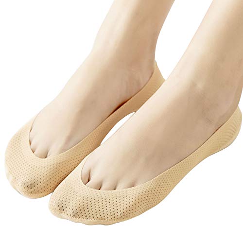 JARSEEN 4Pares Calcetines Invisibles Mujer Malla de Aliento Cortos Nylon Algodón Calcetines Con Silicona Antideslizante (4Beige, EU 39-42)