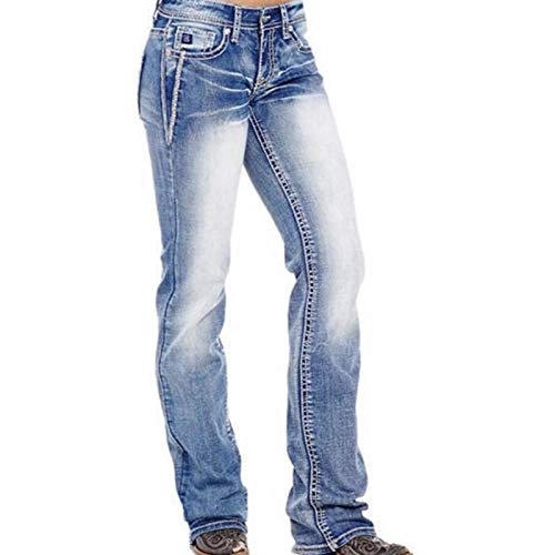 Jeans para Mujer Otoño Slim Plus Size High Rise Washed Classic Vintage Fitted Jeans Casuales Sueltos, con Bolsillo M