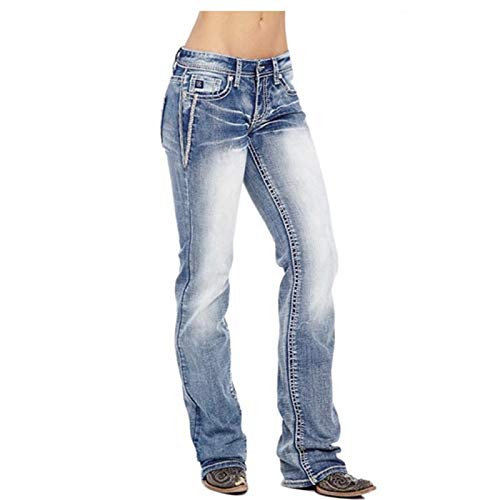 Jeans para Mujer Otoño Slim Plus Size High Rise Washed Classic Vintage Fitted Jeans Casuales Sueltos, con Bolsillo M