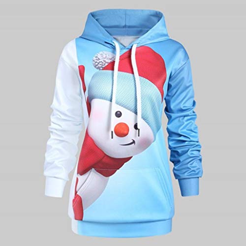 JERFER Dibujos Animados Impresión De Muñeco De Nieve Camisa De Entrenamiento Mujer Sudadera Navidad Bolsillo Grande Jerseys Tops