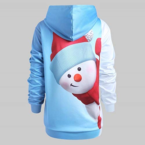 JERFER Dibujos Animados Impresión De Muñeco De Nieve Camisa De Entrenamiento Mujer Sudadera Navidad Bolsillo Grande Jerseys Tops