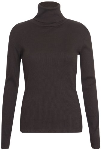 Jersey de cuello alto para mujer, acanalado, manga larga Marrón marrón oscuro 36-38