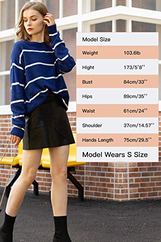 Jersey Mujer Punto Camiseta Manga Larga Sueter Invierno Jersey Rayas Basico Suelto Jerseys Camisa Tops Pull-Over Suéter Mujer Primavera Otoño Azul