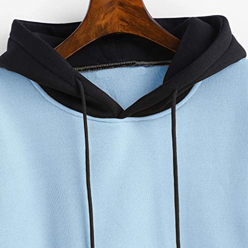 Jerseys Mujer Manga Larga Bolsillo Patchwork Sudadera con Capucha Camisa de Entrenamiento Blusa