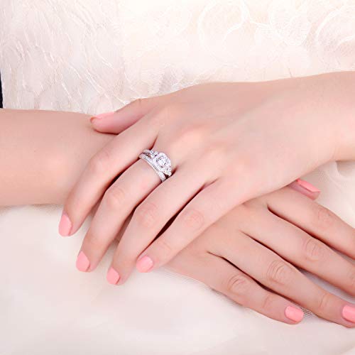 JewelryPalace Anillo Compromiso Corte princesa Zirconia cúbica Para mujeres Boda Promesa Aniversario Conjuntos nupciales de canal Plata de ley 925