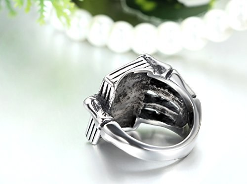 JewelryWe - Anillo de Acero Inoxidable para Hombre, naipe gótico con Forma de Calavera, naipe de póker, Plata Negra (con Bolsa de Regalo)