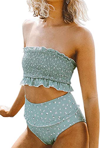 JFAN Floral Tubo Plisado Superior para Mujer Traje de Baño Dividido Floral con Volantes de Las Cintura Alta de Dos Piezas Bikini Tubo Brasileños Bañador Ropa de Bano