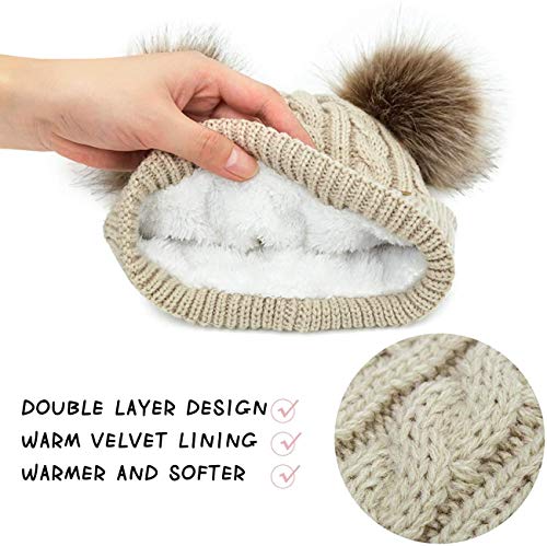 JFAN Sombrero de Invierno Bufanda para Niños Gorro de Punto para Bebés y Niños Pequeños Gorro de Invierno con Color Puro Sombrero de Doble Pompón para Niñas y Niños