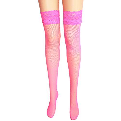 JHosiery Mujer Antideslizante Rejilla Medias de Liga con Encaje Talla Única 10-16 - 1 Par Rosa Fucsia, 10-16