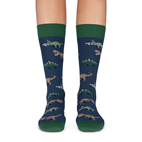 Jimmy Lion Calcetines para Hombre y Mujer Azul Jurassic Dinos Talla 41-46. Media caña en algodón peinado.