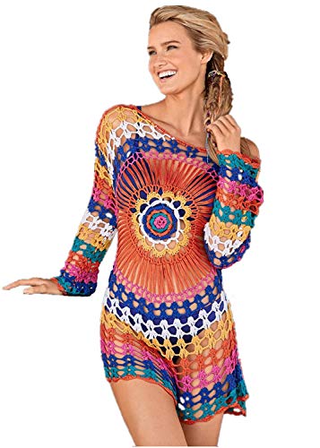 Jinsha Vestido de Playa - Mujer Pareos y Camisola de Playa Sexy Hueco Traje de Baño Punto Bikini Cover up (Colourful)