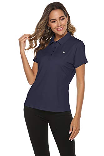 JINSHI Polo de Manga Corta Camisa de Golf para Mujer Azul Marino XL