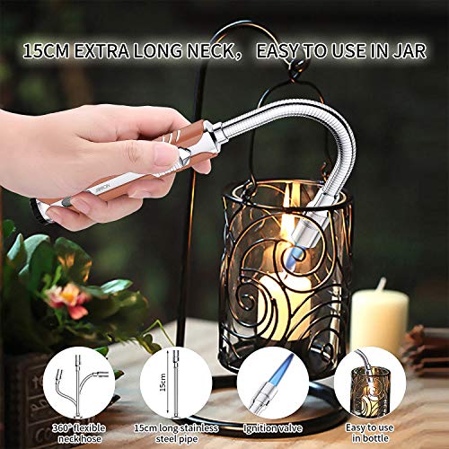 JOBON Encendedor de Cocina de Gas Mechero Cocina Encendedor de Vela Encendedor de Barbacoa Ajuste Llama Antorcha 360 ° Cuello Flexible Soplete Gas Butano Camping Encendido Barbacoa Chimenea