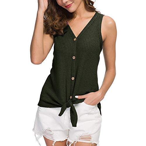 Joinfun Mujeres Camisetas sin Mangas Tank Top, botón Strappy Sexy Casual sin Mangas Blusa Cami Camisas Camiseta Chaleco Tops para Mujeres Dama (Ejercito Verde, L)