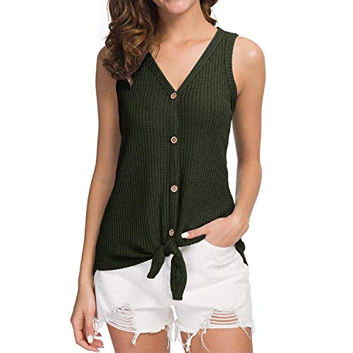 Joinfun Mujeres Camisetas sin Mangas Tank Top, botón Strappy Sexy Casual sin Mangas Blusa Cami Camisas Camiseta Chaleco Tops para Mujeres Dama (Ejercito Verde, L)