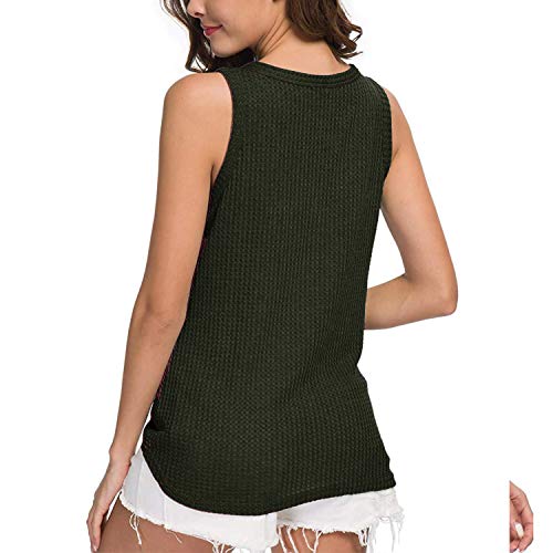 Joinfun Mujeres Camisetas sin Mangas Tank Top, botón Strappy Sexy Casual sin Mangas Blusa Cami Camisas Camiseta Chaleco Tops para Mujeres Dama (Ejercito Verde, L)