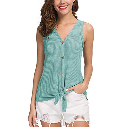 Joinfun Mujeres Camisetas sin Mangas Tank Top, botón Strappy Sexy Casual sin Mangas Blusa Cami Camisas Camiseta Chaleco Tops para Mujeres Dama (Verde Claro, M)