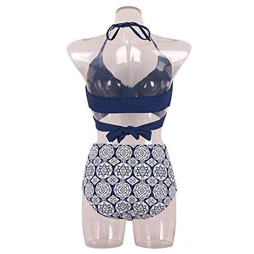 JSGJBJN Trajes de Baño Bikinis Cruzados Traje de baño para Mujer Traje de baño de Alta Lavada Push Up Conjunto de Bikini Halter Top Trajes de baño en la Playa Traje de baño-Drak Blue,L