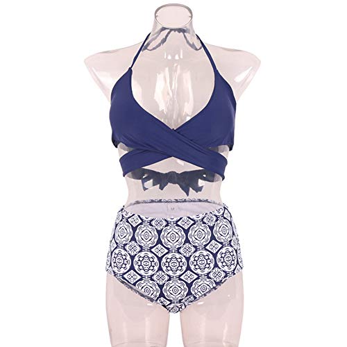 JSGJBJN Trajes de Baño Bikinis Cruzados Traje de baño para Mujer Traje de baño de Alta Lavada Push Up Conjunto de Bikini Halter Top Trajes de baño en la Playa Traje de baño-Drak Blue,L