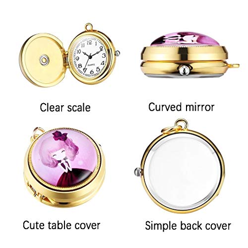 JUE Reloj de Dibujos Animados Electrónico Cuarzo Retro Flip Rotativo Mesa Colgante Niños Reloj de Bolsillo Collar Femenino Estudiante Lindo Reloj de Bolsillo Enfermera Mesa A+ (Color : Pink)