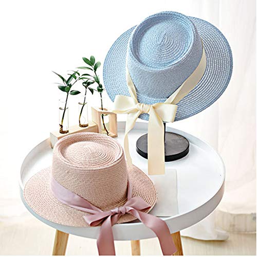 JUNGEN Sombrero de Paja de Mujer con Lazo de Cinta Sombrero de ala Ancha Sombrero de protección Solar de Verano para Playa Viajes Elegante Sombrero de Copa 56-58cm (Caqui)