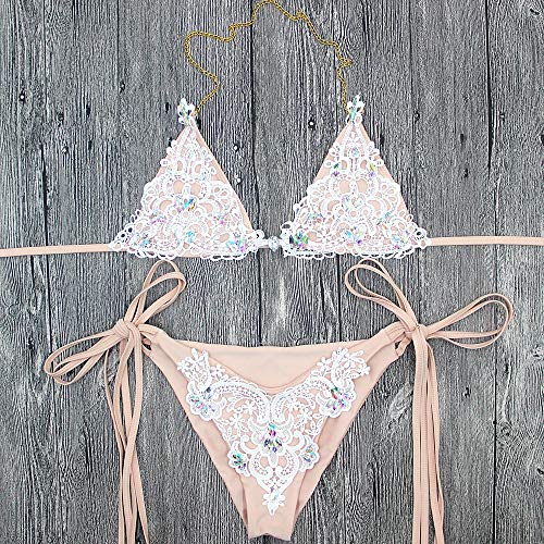 JURTEE Mujeres Bañador Moda Sexy Tiras Tejidas A Mano Cadena De Perlas Bikini Brasileño Ropa De Playa Traje De Baño De Dos Piezas