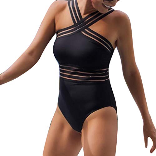 JURTEE Siamés Solid Color Bikini Monokini Push-Up Pad Trajes De Baño De Una Pieza Slim Fit Ropa De Playa para Mujer (M, Negro)