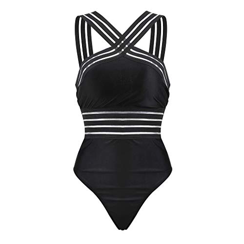 JURTEE Siamés Solid Color Bikini Monokini Push-Up Pad Trajes De Baño De Una Pieza Slim Fit Ropa De Playa para Mujer (M, Negro)